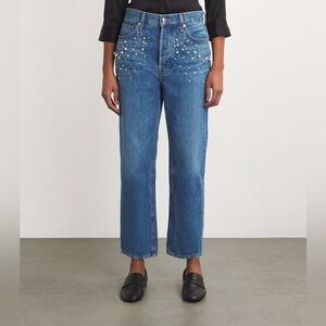 Veronica Beard Blue Straight Leg Jeans with Embellishments